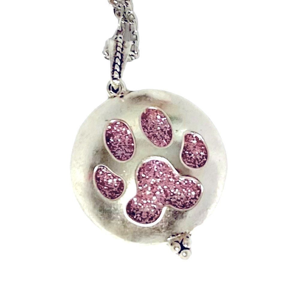 Silver Hollow Out Dog Paw Locket Pendant Essential Oil Pad Necklace - NEW